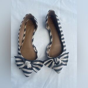 A New Day White and Blue Striped Flats Shoes with Bow Women’s Size 9